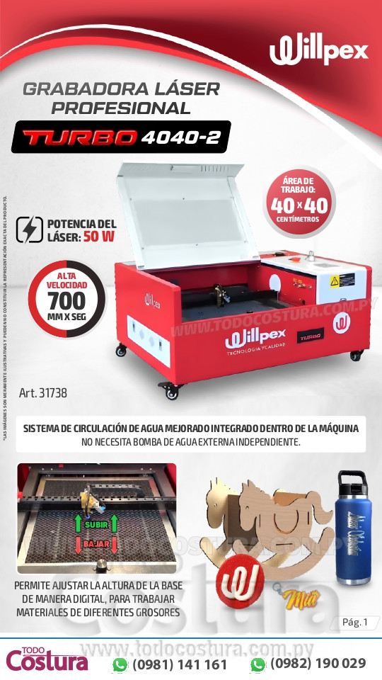GRABADORA LASER PROFESIONAL (40X40CM - 50W) WILLPEX TURBO 4040-2